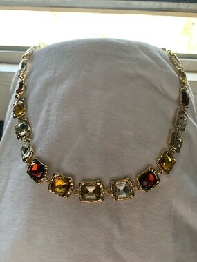 New Necklace Topaz Amber Clear Rhinestone Gold Tone Chunky Chain Jewelry O31